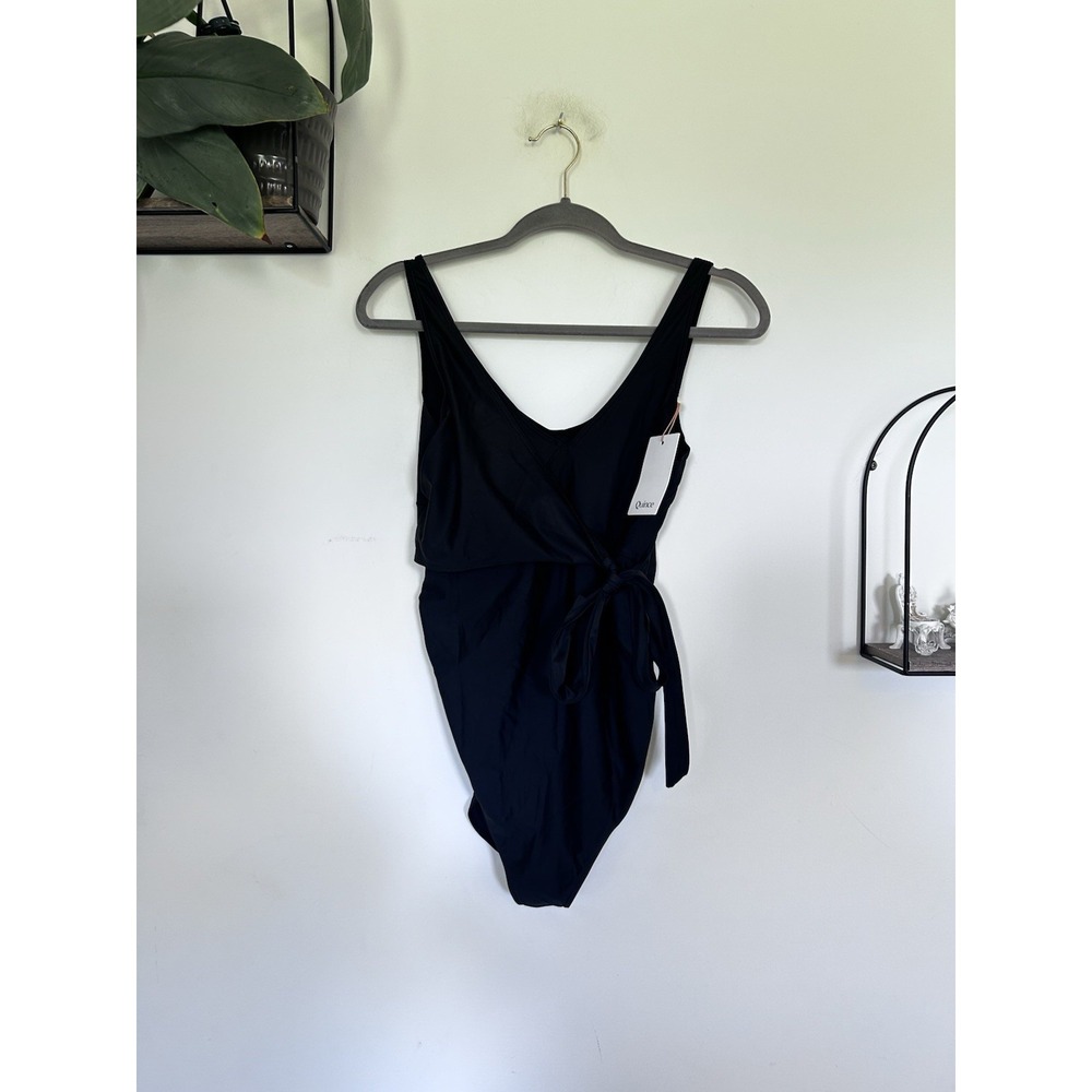 NWT Quince Black Tie Wrap One Piece Swimsuit Size Large